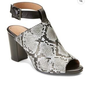 Vionic Kaia Leather Snakeskin Open Toe Mules Ankle Strap Size 8.5 NWOT